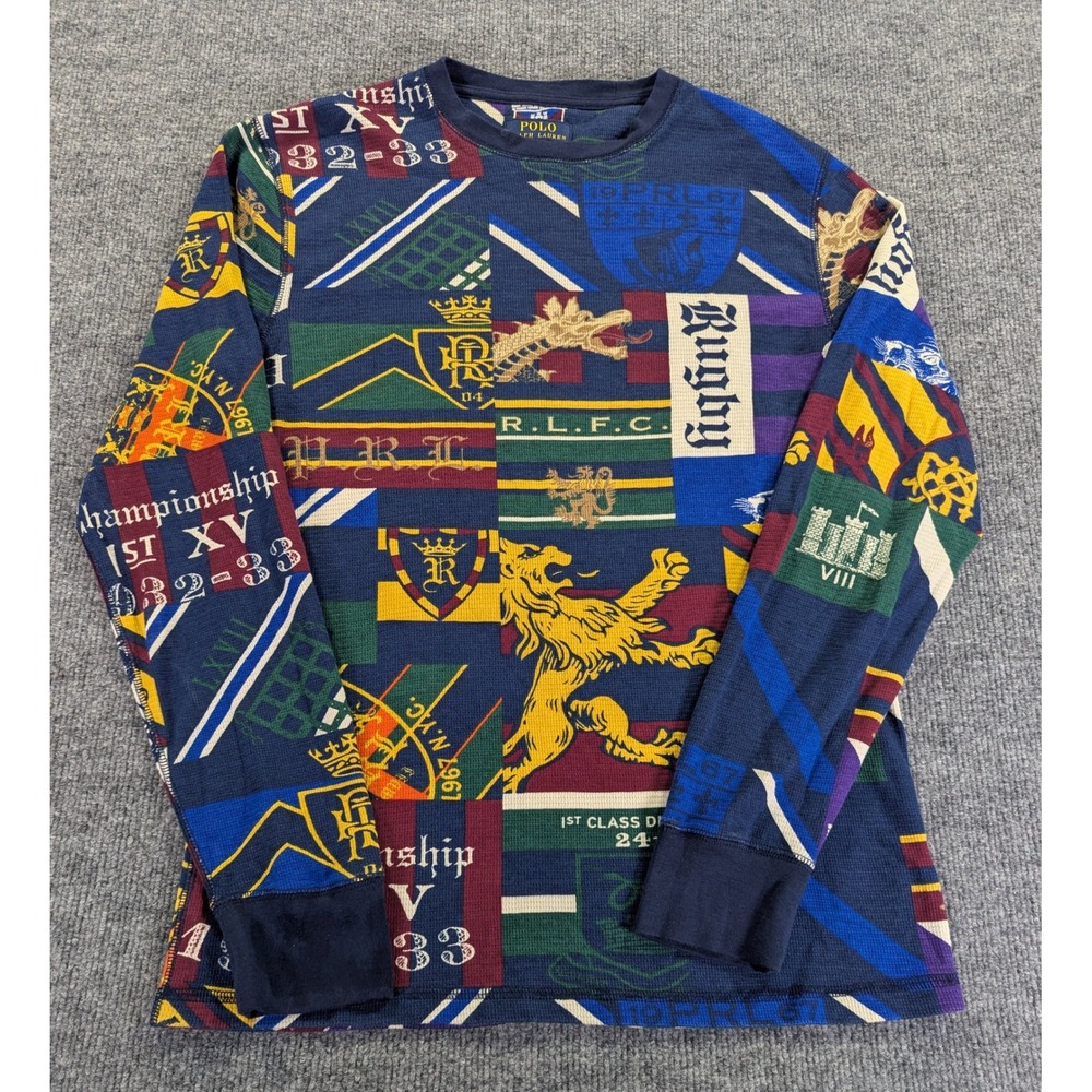 Polo Ralph Lauren Mens Patchwork Crest Waffle Knit Thermal Sleep Shirt PW25HR M